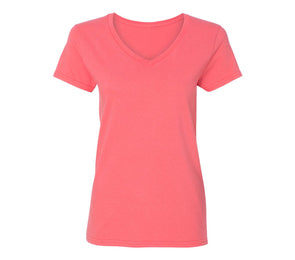 XtraFly Apparel Women's Active Plain Basic V-neck Short Sleeve T-shirt Coral Silk Pink