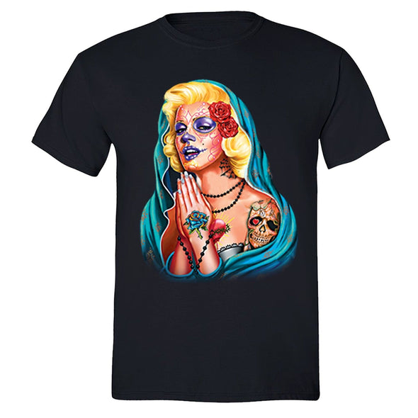 XtraFly Apparel Men's Guadalupe Dia Los Muertos Marilyn Monroe Crewneck Short Sleeve T-shirt