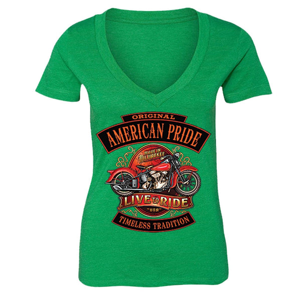 XtraFly Apparel Women's Live To Ride Pride Milwaukee Biker Motorcycle V-neck Short Sleeve T-shirt