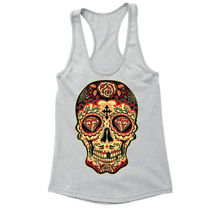 XtraFly Apparel Women's Diamond Sugarskull Cross Skulls Day Of Dead Racer-back Tank-Top