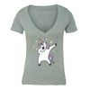 XtraFly Apparel Women's Unicorn Dabbing Rainbow Novelty Gag V-neck Short Sleeve T-shirt