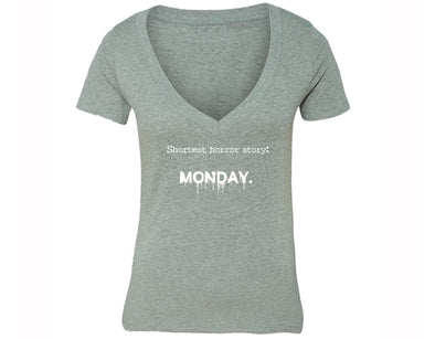XtraFly Apparel Women's Shortest Horror Story Monday Novelty Gag V-neck Short Sleeve T-shirt