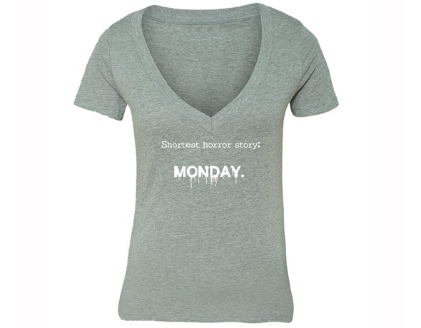 XtraFly Apparel Women's Shortest Horror Story Monday Novelty Gag V-neck Short Sleeve T-shirt