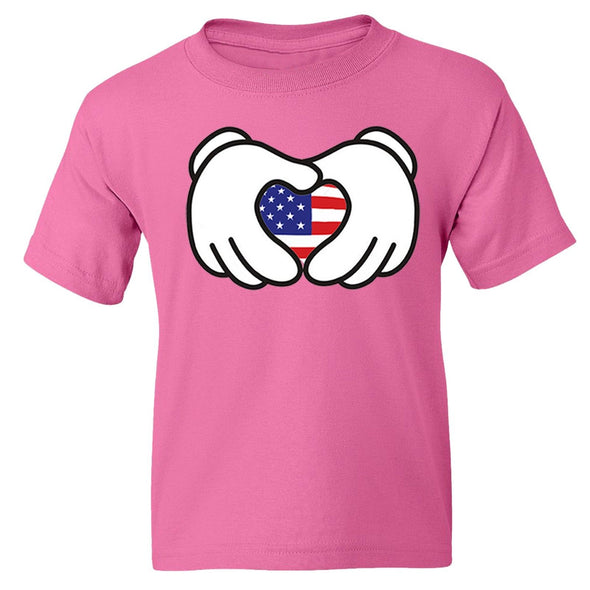 XtraFly Apparel Girls Hands Heart Flag American Pride Crewneck Short Sleeve T-shirt