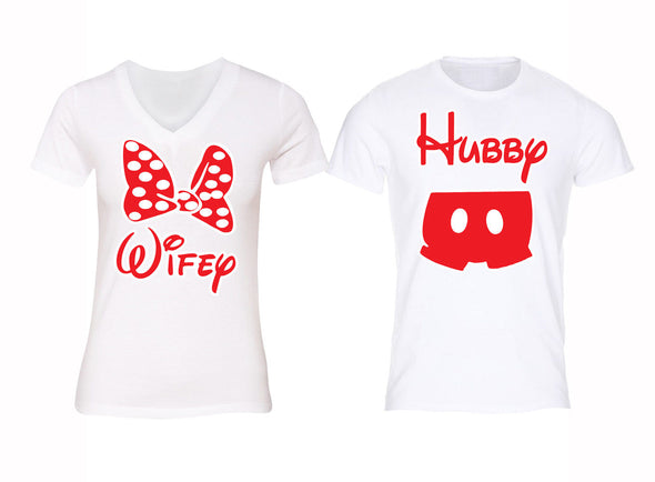 XtraFly Apparel Hubby Wifey Red Bow Valentine's Matching Couples Short Sleeve T-shirt