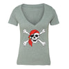 XtraFly Apparel Women's Jolly Roger Rodger Pirate Skulls Day Of Dead V-neck Short Sleeve T-shirt