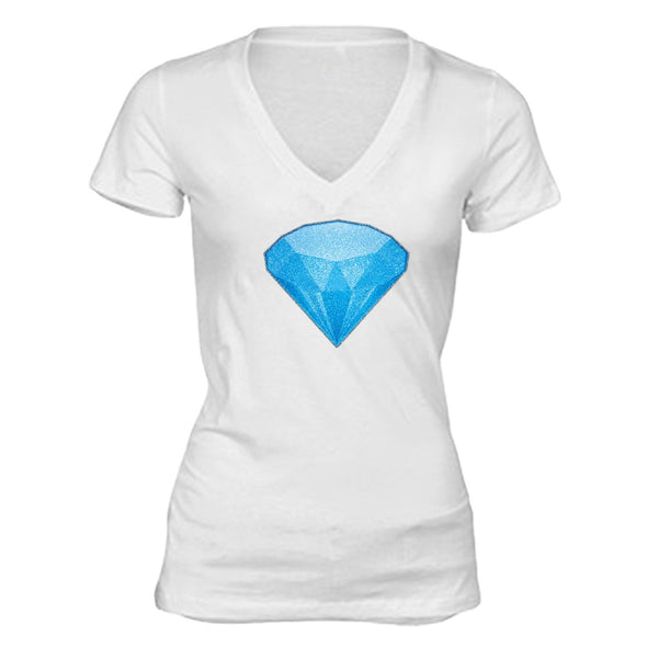 XtraFly Apparel Women's Blue Diamond Emoji Novelty Gag V-neck Short Sleeve T-shirt