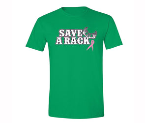 XtraFly Apparel Men's Save A Rack Antlers Breast Cancer Ribbon Crewneck Short Sleeve T-shirt