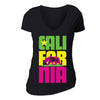 XtraFly Apparel Women's Stacked Cali Neon Bear California Pride V-neck Short Sleeve T-shirt