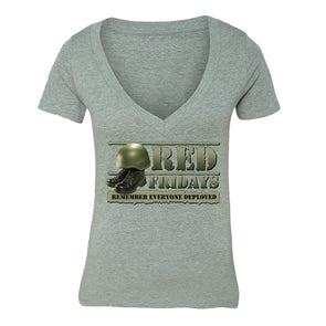 XtraFly Apparel Women's R.E.D. Red Fridays Military Pow Mia V-neck Short Sleeve T-shirt