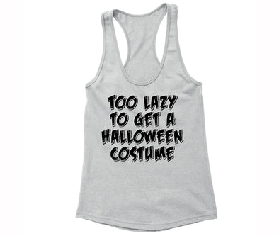XtraFly Apparel Women's Too Lazy to Get Costume Halloween Pumpkin Racer-back Tank-Top
