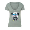 XtraFly Apparel Women's Pug Dog DJ Novelty Gag V-neck Short Sleeve T-shirt