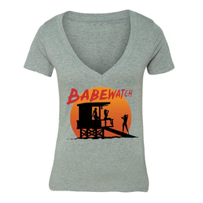 XtraFly Apparel Women's Babewatch Lifeguard Tower Novelty Gag V-neck Short Sleeve T-shirt