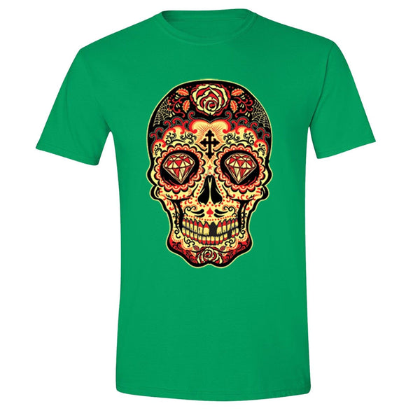 XtraFly Apparel Men's Diamond Sugarskull Cross Skulls Day Of Dead Crewneck Short Sleeve T-shirt