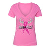 XtraFly Apparel Women's Save a Rack Pink Breast Cancer Ribbon V-neck Short Sleeve T-shirt