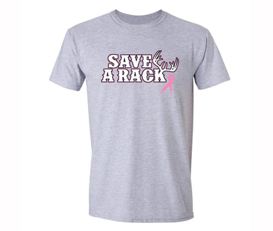 XtraFly Apparel Men's Save A Rack Antlers Breast Cancer Ribbon Crewneck Short Sleeve T-shirt