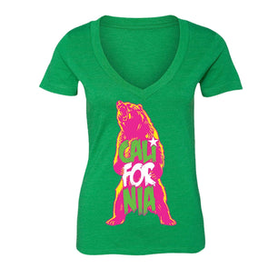 XtraFly Apparel Women's Screaming Cali Bear California Pride V-neck Short Sleeve T-shirt