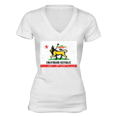 XtraFly Apparel Women's Lion Judah Rasta Reggae California Pride V-neck Short Sleeve T-shirt