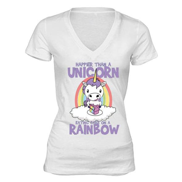 XtraFly Apparel Women's Unicorn Rainbow Cake Novelty Gag V-neck Short Sleeve T-shirt