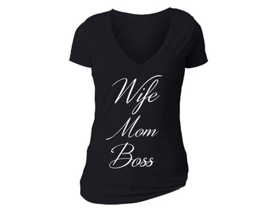 XtraFly Apparel Women's Wife Mom Boss Mother's Day V-neck Short Sleeve T-shirt