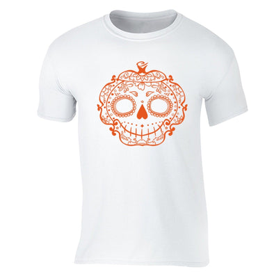 XtraFly Apparel Men's Spooky Sugarskull Halloween Pumpkin Crewneck Short Sleeve T-shirt