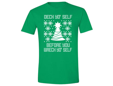 XtraFly Apparel Men's Deck Yo' Self Tree Ugly Christmas Crewneck Short Sleeve T-shirt