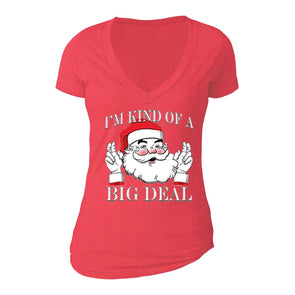 XtraFly Apparel Women's Santa Kind of a Big Deal Ugly Christmas V-neck Short Sleeve T-shirt