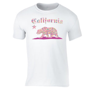 XtraFly Apparel Men's Paisley Pink Bear CA California Pride Crewneck Short Sleeve T-shirt