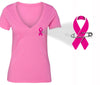 XtraFly Apparel Women's Pocket Pink Ribbon Breast Cancer Ribbon V-neck Short Sleeve T-shirt