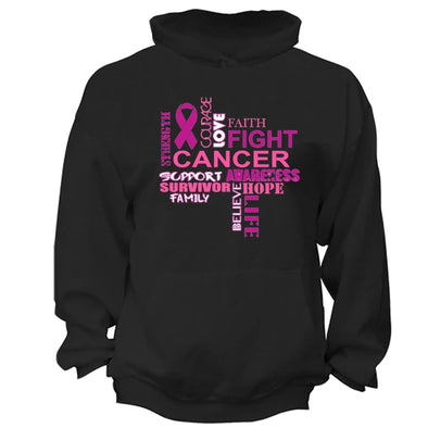 XtraFly Apparel Courage Fight Hope Breast Cancer Ribbon Hooded-Sweatshirt Pullover Hoodie