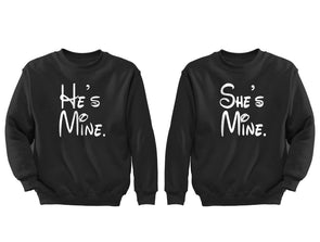 XtraFly Apparel She's He's Mine Valentine's Matching Couples Pullover Crewneck-Sweatshirt