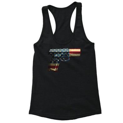 XtraFly Apparel Women's Gun Pistol Flag American Pride Racer-back Tank-Top