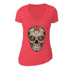 XtraFly Apparel Women's Muerte Cross Sugarskull Skulls Day Of Dead V-neck Short Sleeve T-shirt