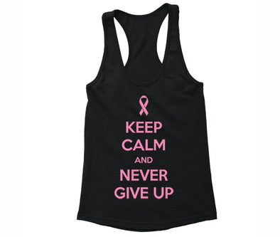 XtraFly Apparel Women's Never Give Up Pink Breast Cancer Ribbon Racer-back Tank-Top
