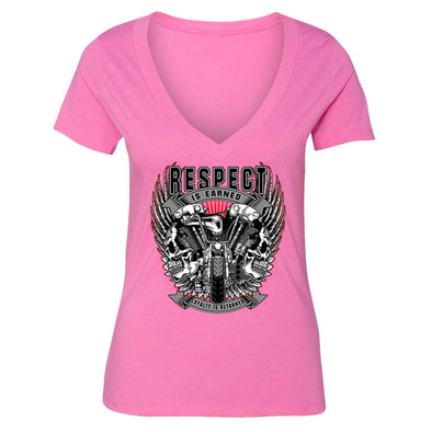 XtraFly Apparel Women's Respect Earned Loyalty Biker Motorcycle V-neck Short Sleeve T-shirt