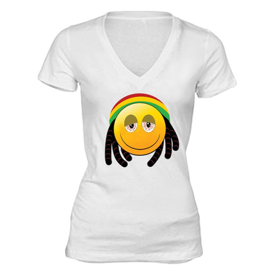 XtraFly Apparel Women's Rasta Emoji Reggae High Novelty Gag V-neck Short Sleeve T-shirt