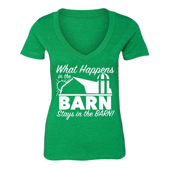 XtraFly Apparel Women's What Happens Barn Novelty Gag V-neck Short Sleeve T-shirt