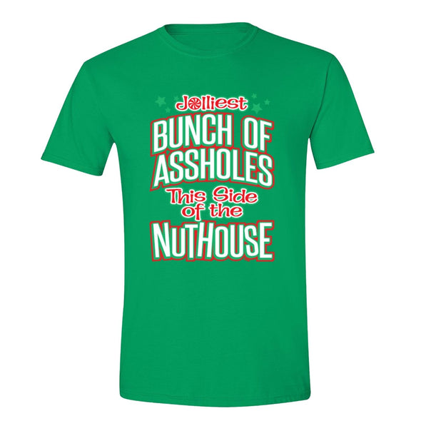 XtraFly Apparel Men's Jolliest Bunch Nuthouse Ugly Christmas Crewneck Short Sleeve T-shirt