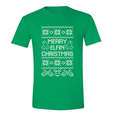 XtraFly Apparel Men's Merry Elfin Xmas Elf Ugly Christmas Crewneck Short Sleeve T-shirt