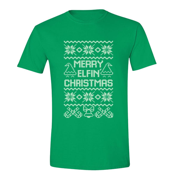 XtraFly Apparel Men's Merry Elfin Xmas Elf Ugly Christmas Crewneck Short Sleeve T-shirt