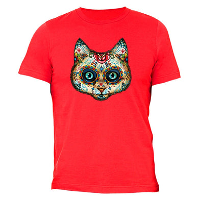 XtraFly Apparel Men's Cat Muerte Sugarskull Skulls Day Of Dead Crewneck Short Sleeve T-shirt