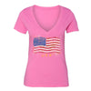 XtraFly Apparel Women's Wavy Flag USA American Pride V-neck Short Sleeve T-shirt