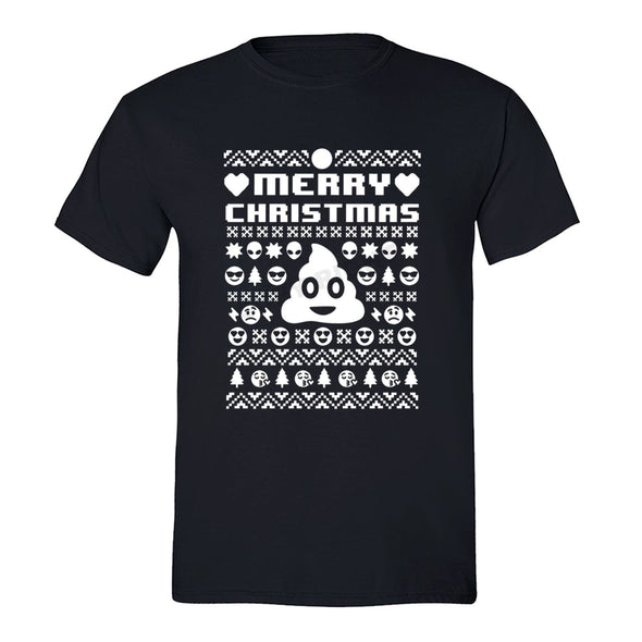 XtraFly Apparel Men's Merry Xmas Emoji Poop Ugly Christmas Crewneck Short Sleeve T-shirt