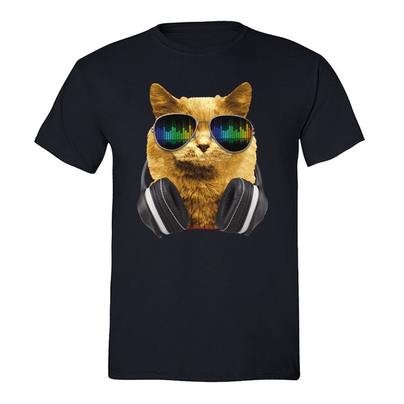 XtraFly Apparel Men's Cat DJ Headphones Animal Lover Crewneck Short Sleeve T-shirt