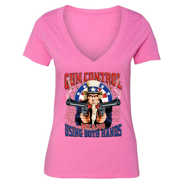 XtraFly Apparel Women's Gun Control Uncle Sam 2nd Amendment V-neck Short Sleeve T-shirt