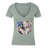 XtraFly Apparel Women's American Flag Distressed 4th of July V-neck Short Sleeve T-shirt