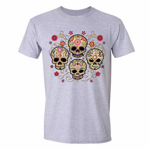 XtraFly Apparel Men's Muerte Four Sugarskull Skulls Day Of Dead Crewneck Short Sleeve T-shirt