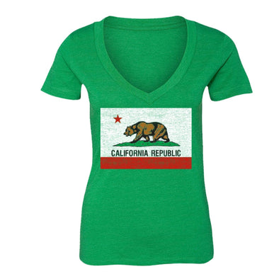 XtraFly Apparel Women's Republic Bear Flag CA California Pride V-neck Short Sleeve T-shirt