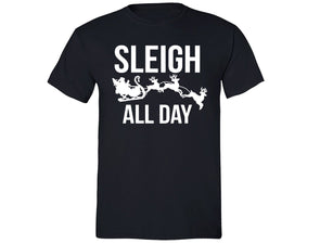 XtraFly Apparel Men's Sleigh All Day Reindeer Ugly Christmas Crewneck Short Sleeve T-shirt