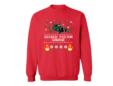 XtraFly Apparel Wicked Piston Garage Ugly Christmas Pullover Crewneck-Sweatshirt